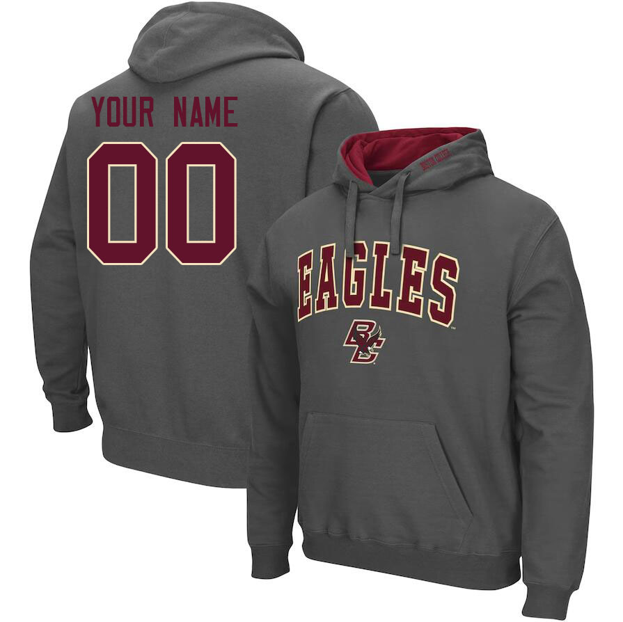 Custom Boston College Eagles Name And Number Hoodies-Charcoal